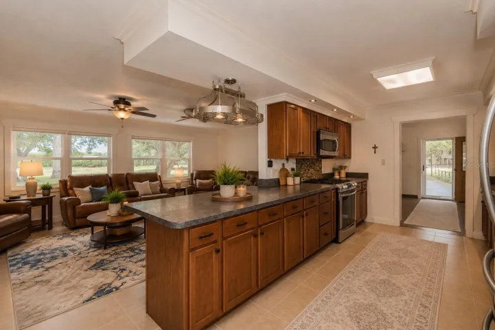 Breakfast bar seamlessly connects the kitchen to the living room.
