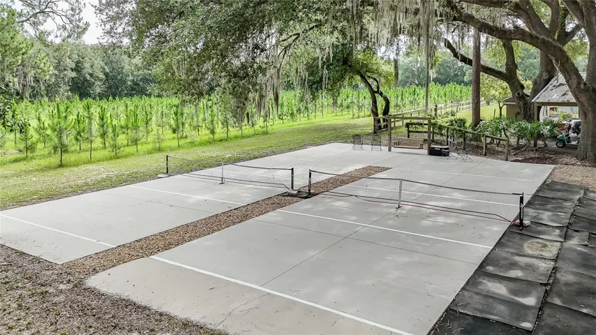Two private pickleball courts provide fun and recreation right at home.