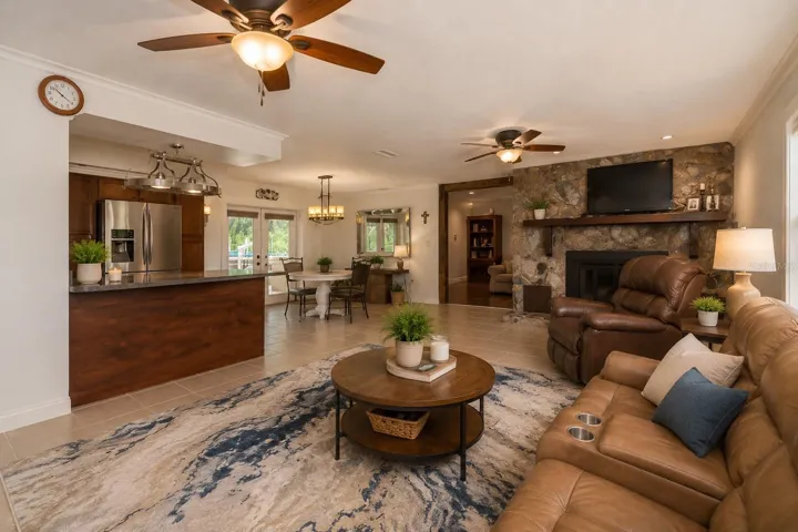 Oversized living room provides the ideal setting for gathering with friends and family.