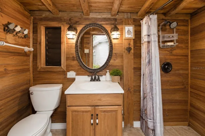 Easy Access guest bath detached from the apartments.