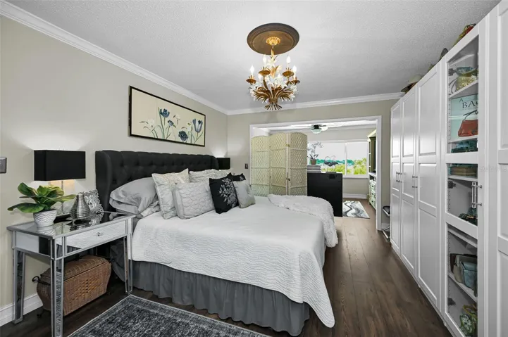 Primary bedroom with custom light