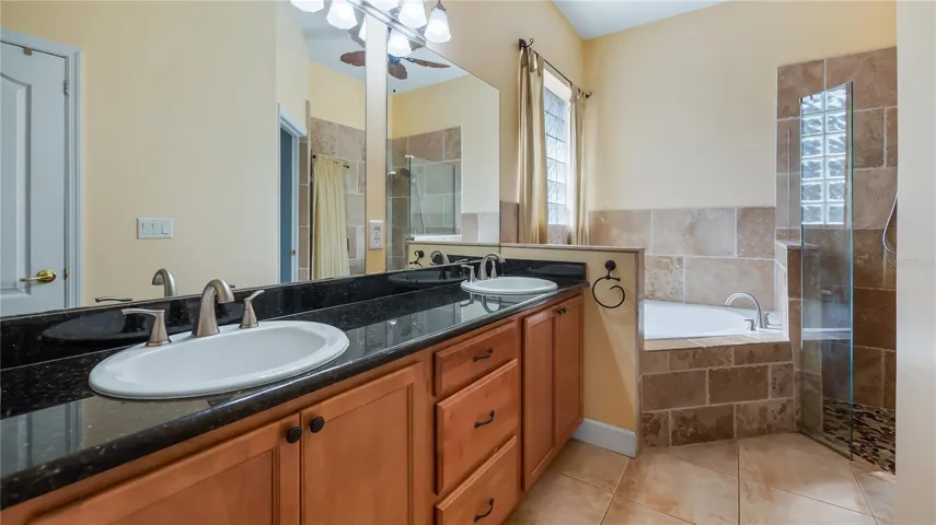 Primary suite, double sinks, soaking tub, walk in shower and water closet