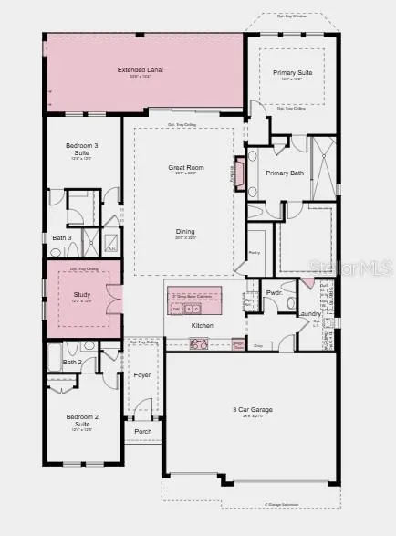 Floor Plan ~ Additional Highlights Include: 10' ceilings, tray ceilings, outdoor kitchen rough-in, 8' interior doors, impact windows, pool and spa