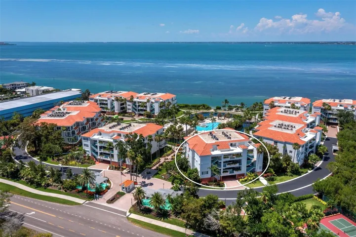 Building 350C has the most incredible view of the entire gorgeous community including the mote, the resort style pool and Sarasota Bay