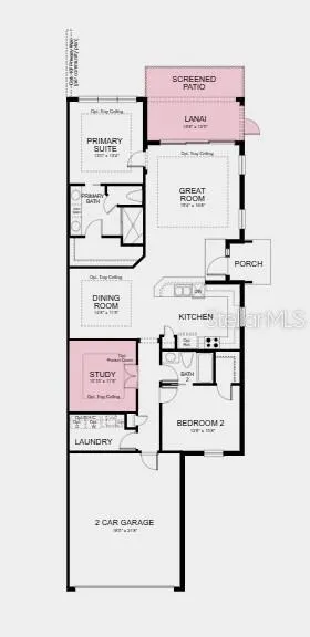 Floor Plan ~ Additional Highlights Include: tray ceiling package, extended screened lanai, 8' interior doors, impact windows with blinds throughout the whole house, and sink pre-plumbed in the laundry room
