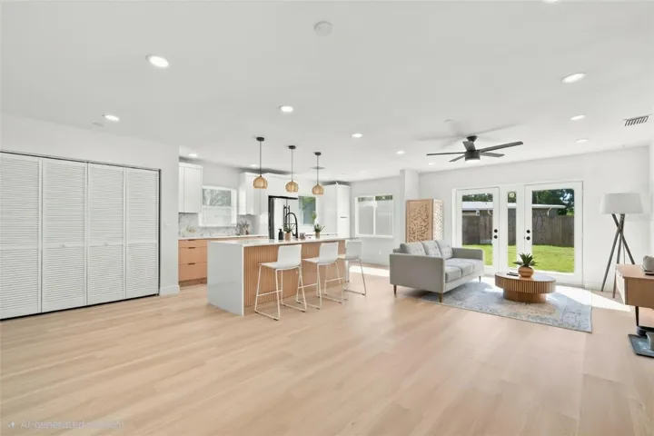 AI used to remove objects on floor and add chairs.