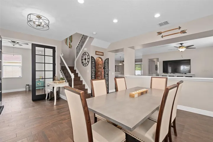 view from dining room into family room.