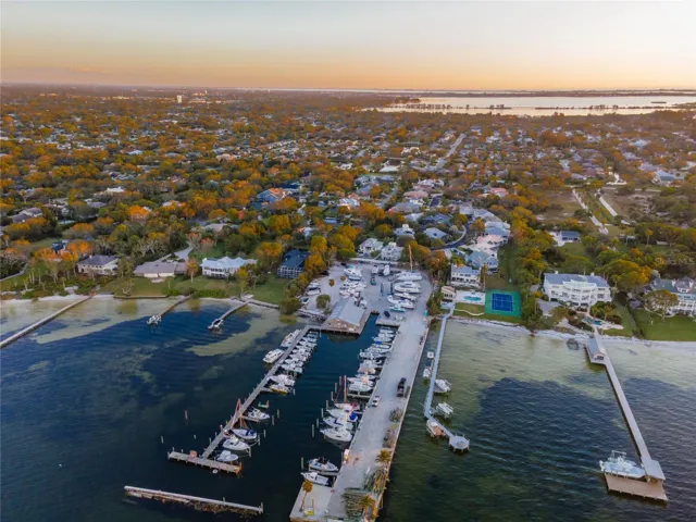 AERIAL VIEW OF RHW DOCK AND SUNSET SITTING AREA