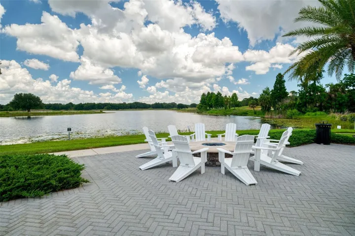 Gas fire pit and seating by the water