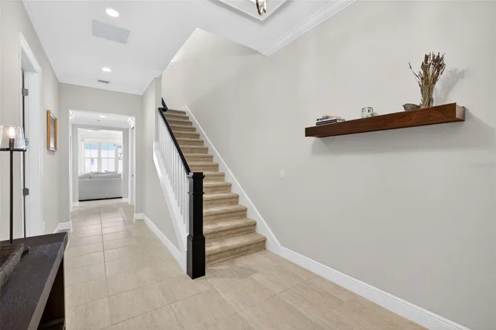 Porcelain tile flows through the first floor