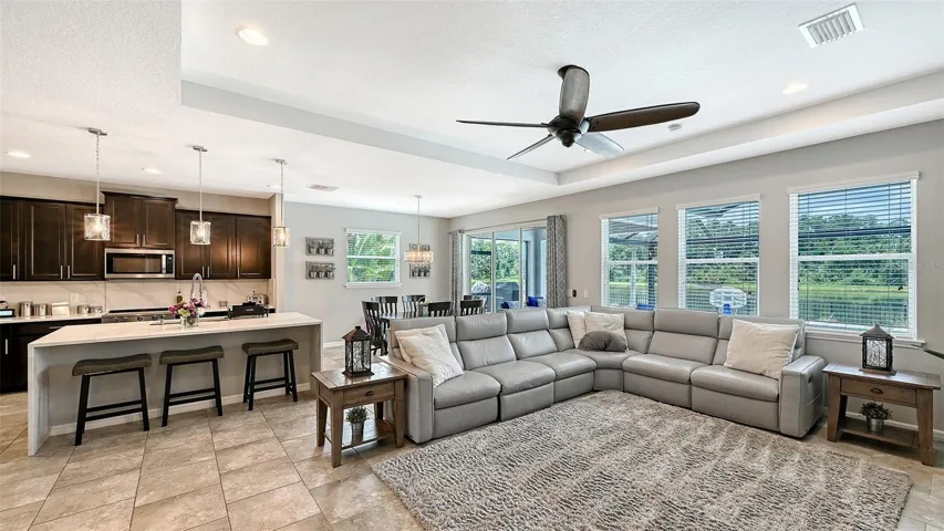 Open concept great room into the kitchen