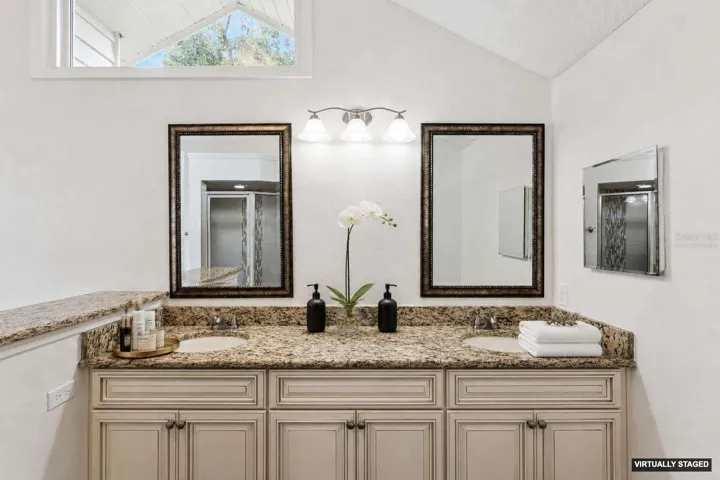 *Virtually Staged* dual vanities in the primary bath