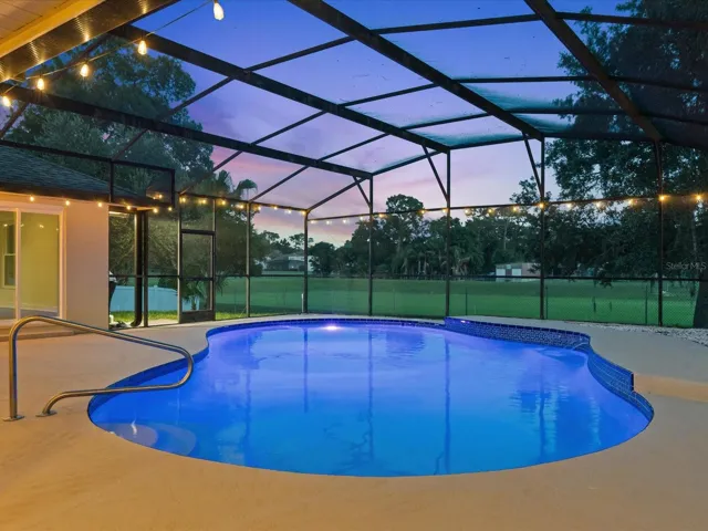 Beautifully resurfaced pool with color changing LED pool light