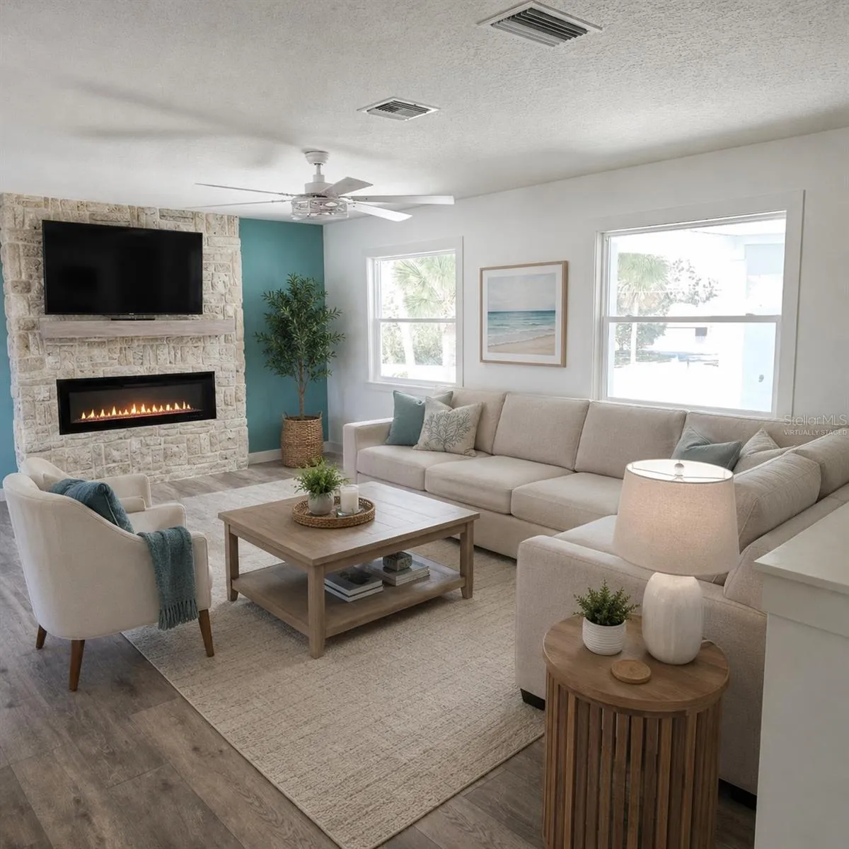 Virtually Staged. 2nd FLoor Living room with fireplace