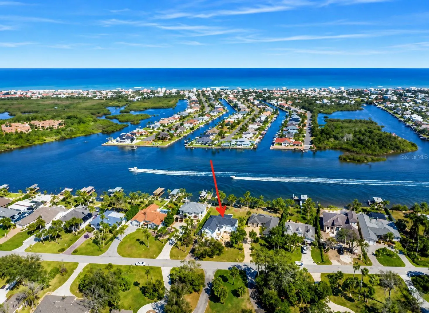 Aerial view with ocean in the background