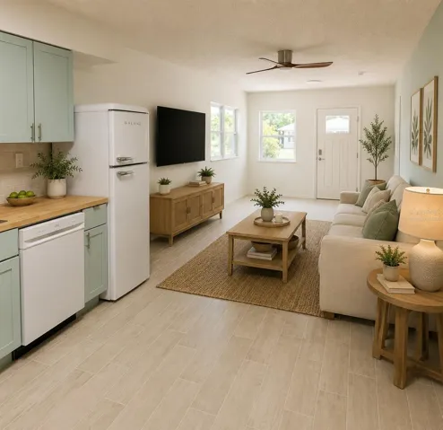 Virtually Staged. 1st Floor In-Law Suite Living Room with views of the River