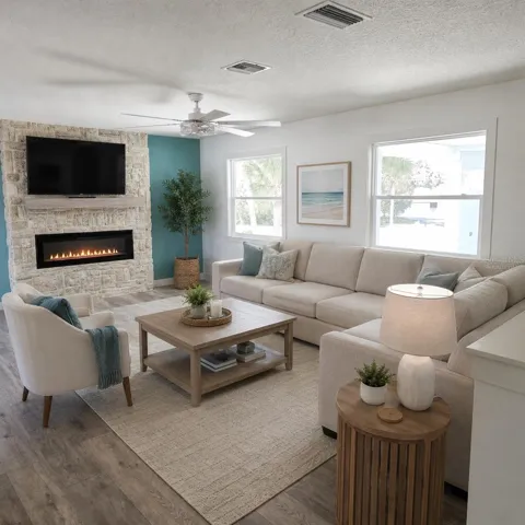 Virtually Staged. 2nd FLoor Living room with fireplace