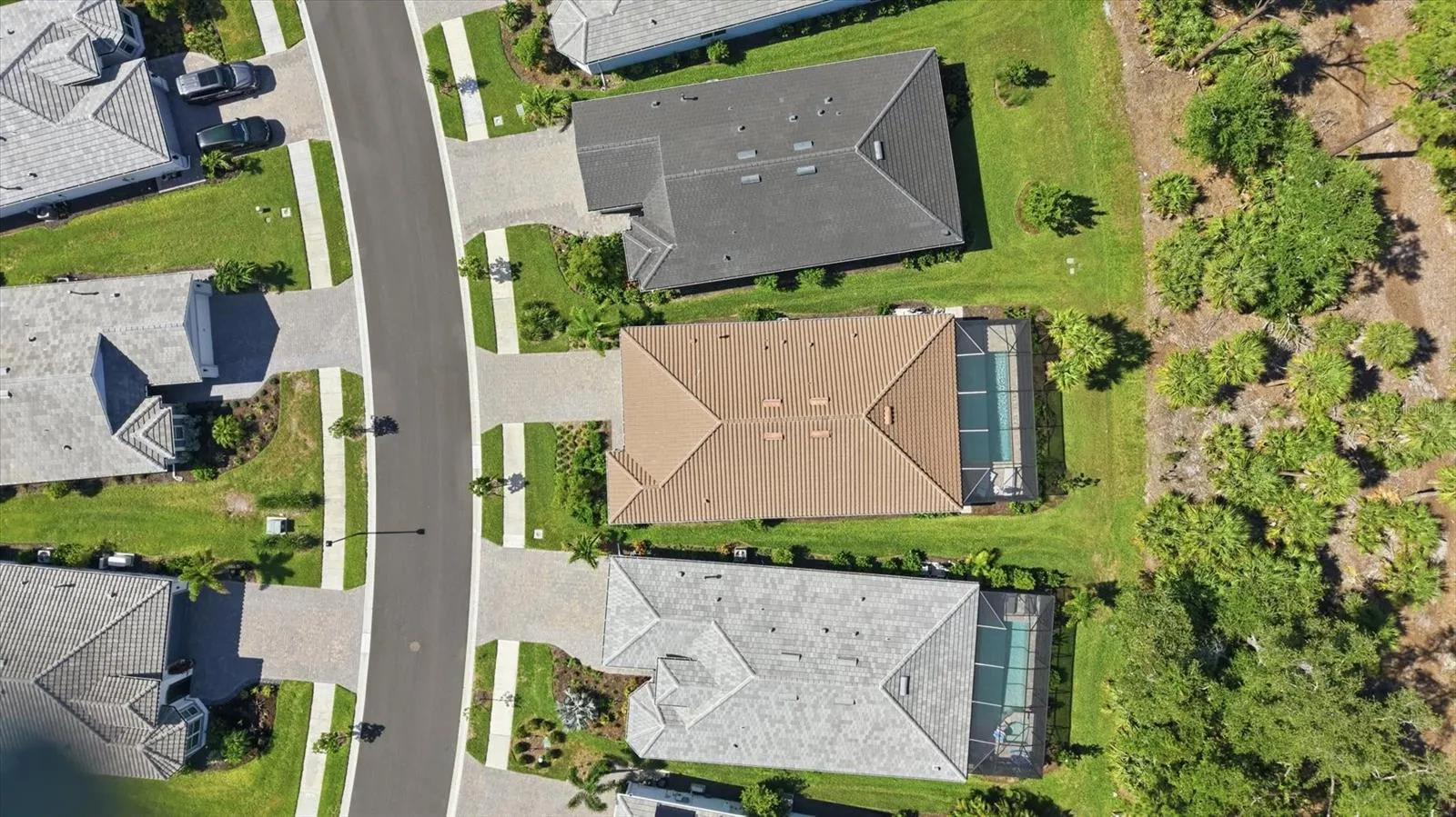 Aerial view brown roof is the home