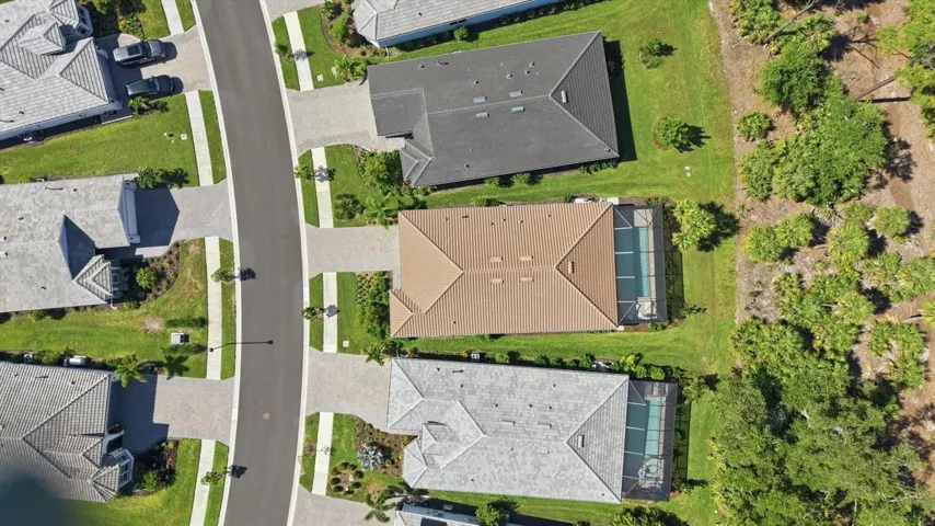 Aerial view brown roof is the home