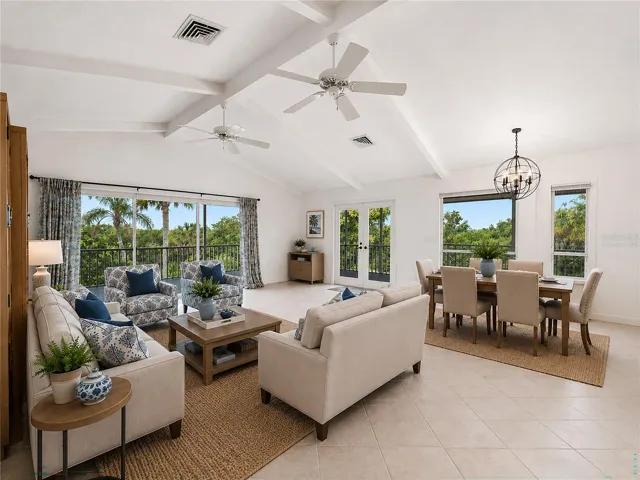 Great room, cathedral ceiling (virtually staged)