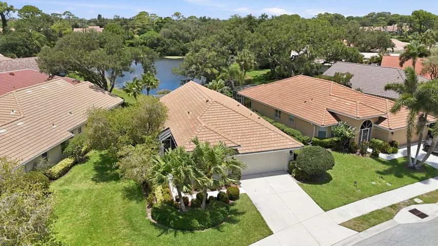 Aerial view with lake behind