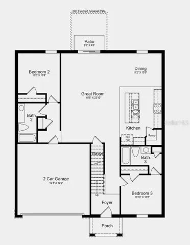 First Floor Plan - Additional Highlights Include: GE refrigerator, laundry appliance package, extended LVP flooring on the 1st floor, and window blinds throughout the whole house