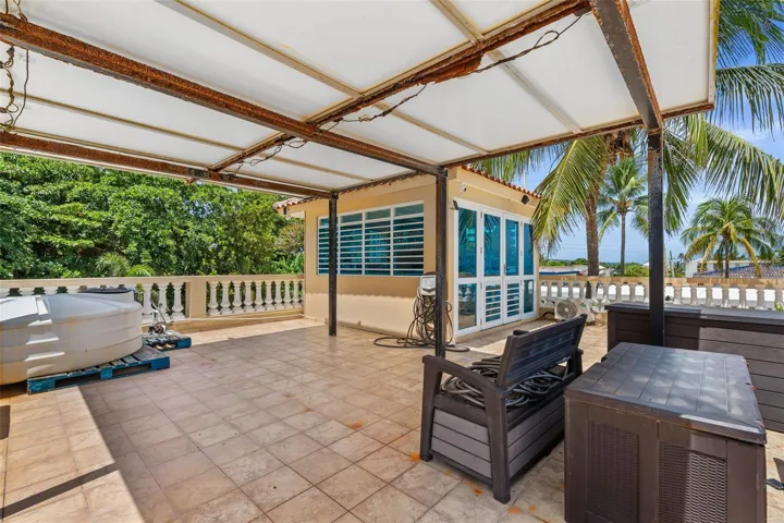Cistern, solar panels and cabana