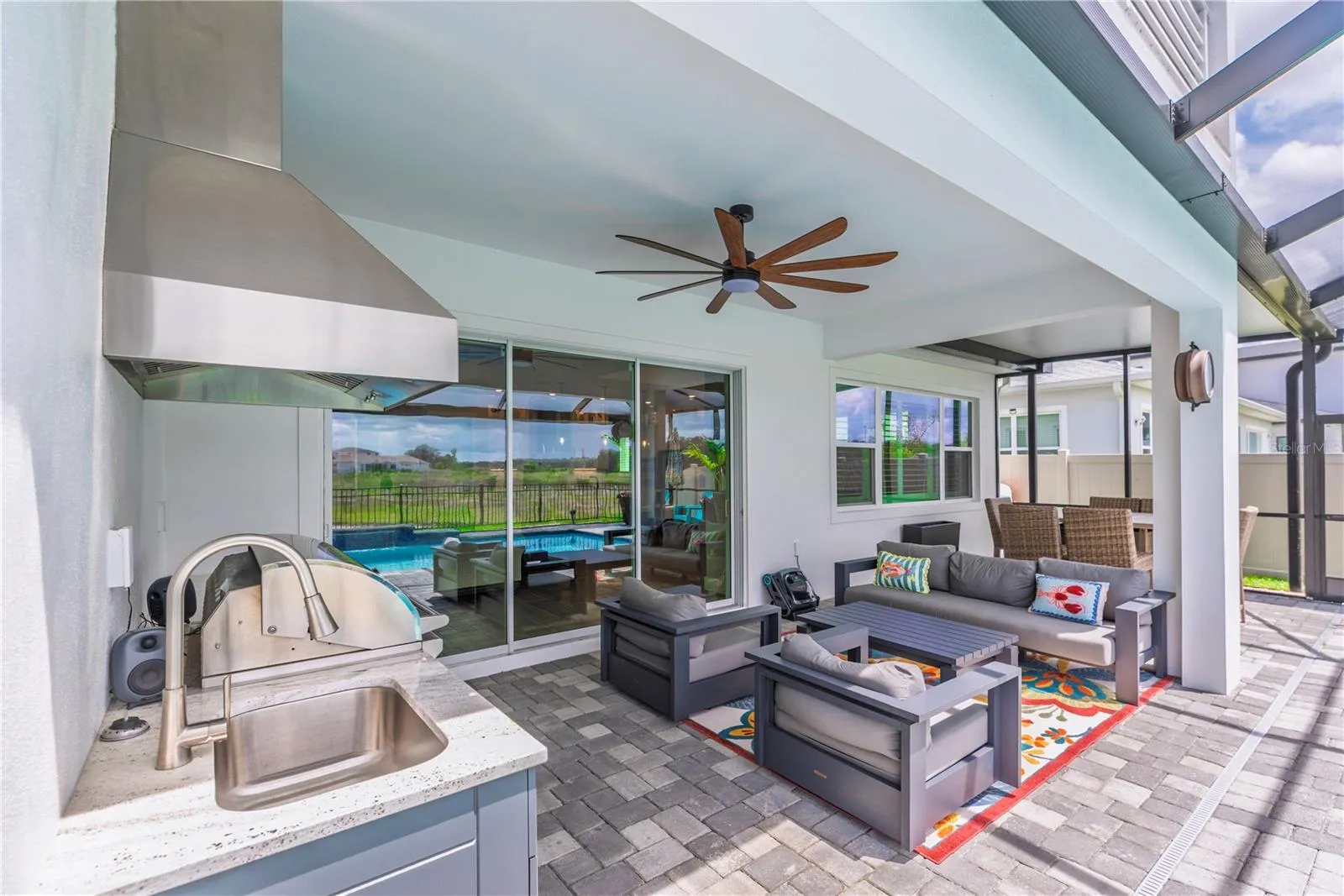 Extended covered pool lanai.