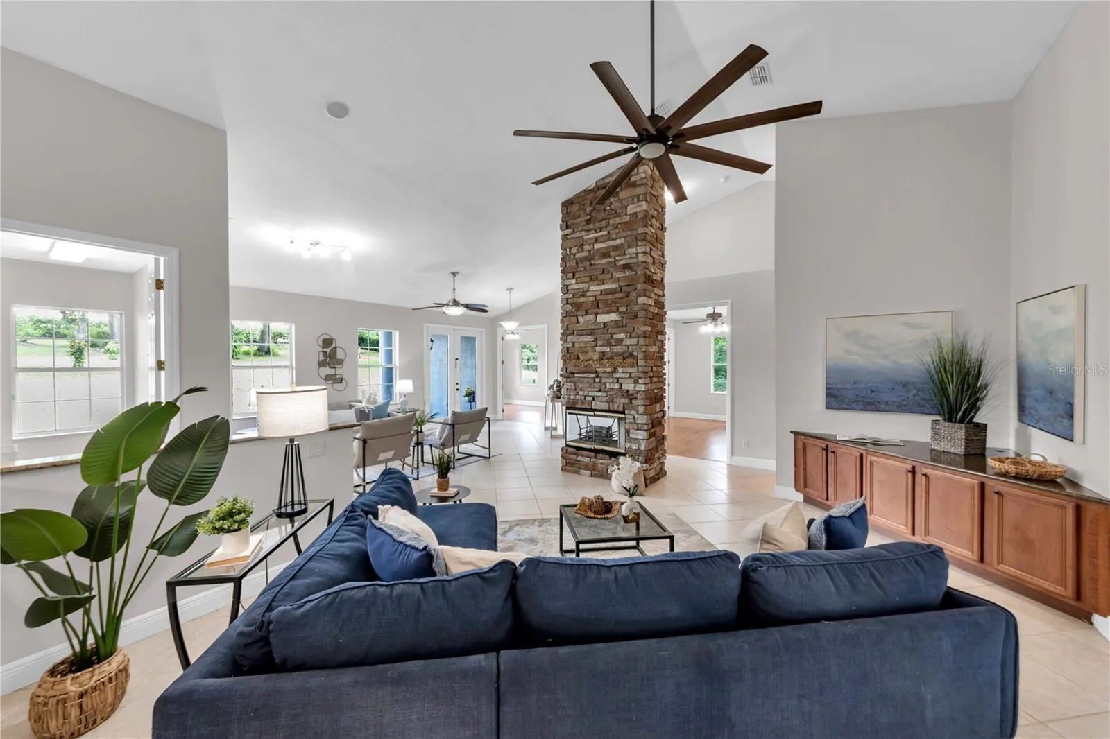 Family room, ceiling fans throughout home