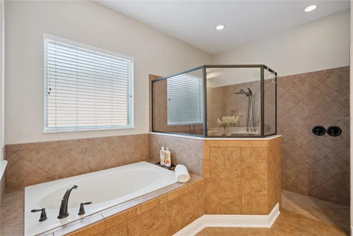 Primary Bath with Tub and walk in shower.