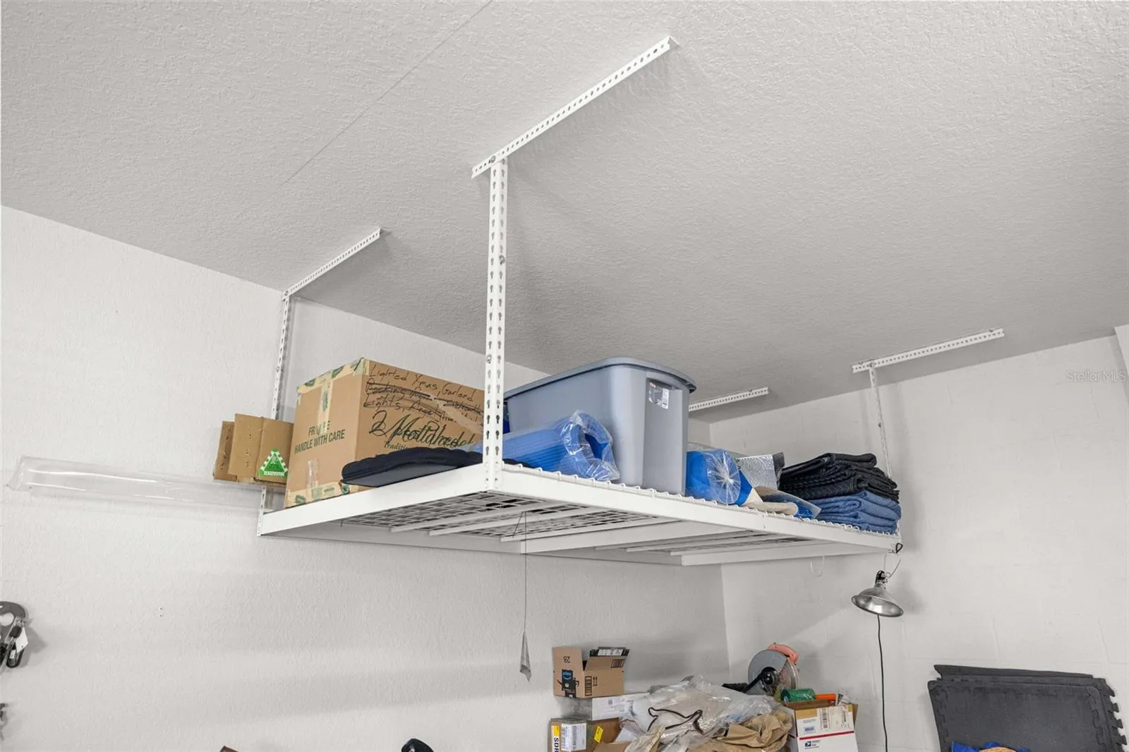 Overhead storage in garage.
