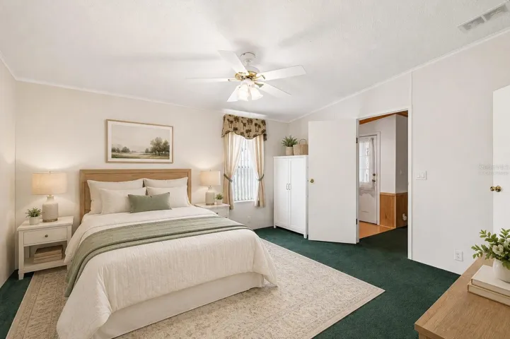 Virtually staged primary bedroom