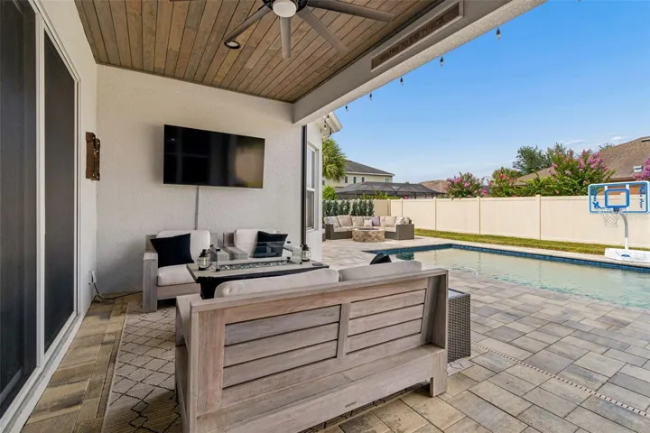 Covered Patio with custom wood ceiling