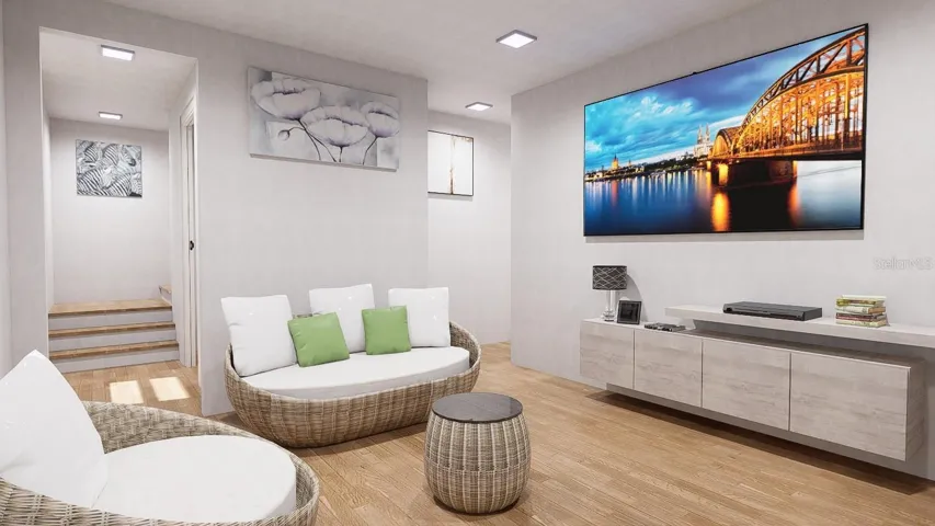 virtual staged lower level tv room