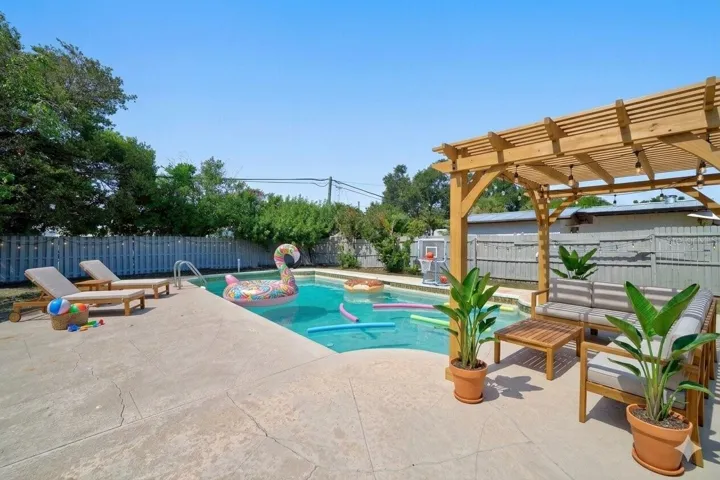 Staged outdoor pool area