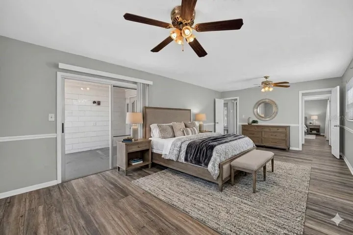 Primary bedroom staged