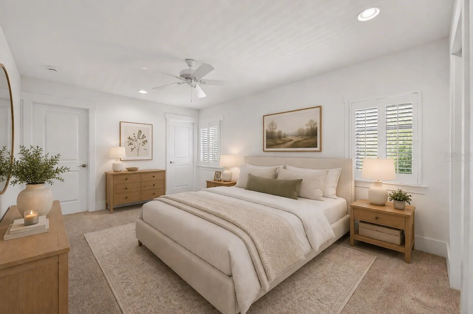 Large bedroom with two walk-in closets - virtually staged