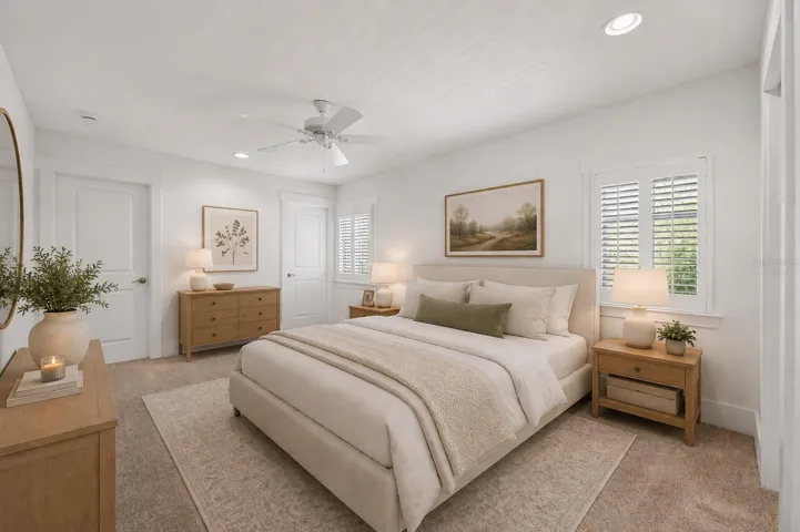 Large bedroom with two walk-in closets - virtually staged