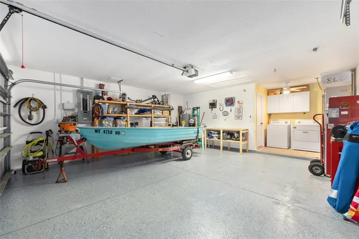 2 car garage.  Sorry folks, the boat does not convey!  New epoxy floors!