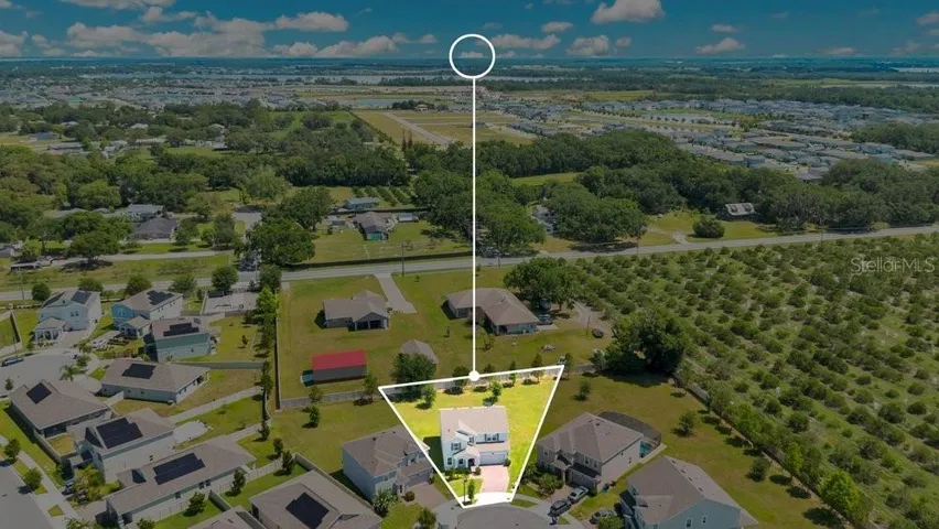 Aerial view of the front on the home.