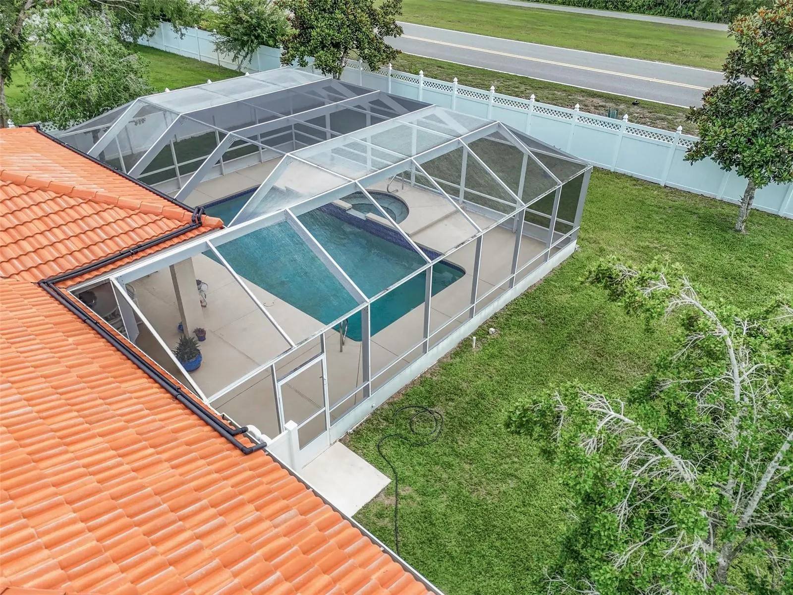 Aerial view of enclosed pool lanai
