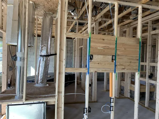 This shows the added structure at time of construction to support large TV mount on family room wall.