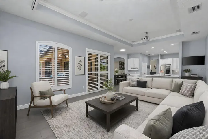 Family Room with plantation shutters