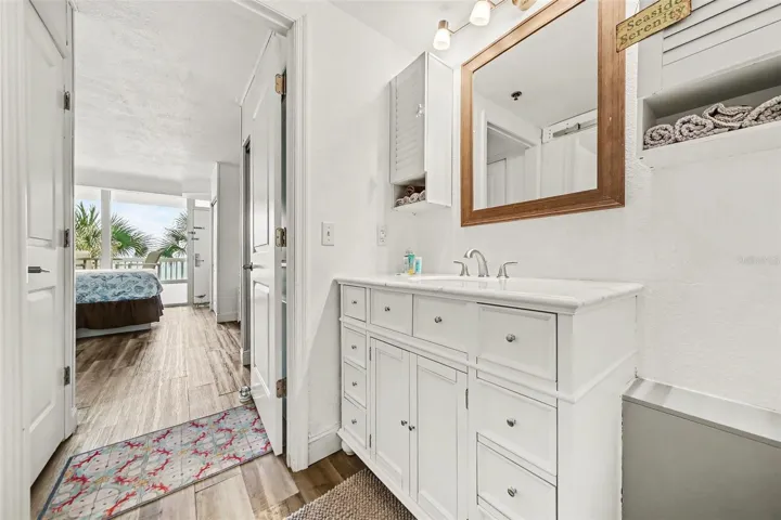 vanity that lockes from bedroom and living room for complete privacy