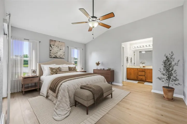 Virtually staged primary bedroom