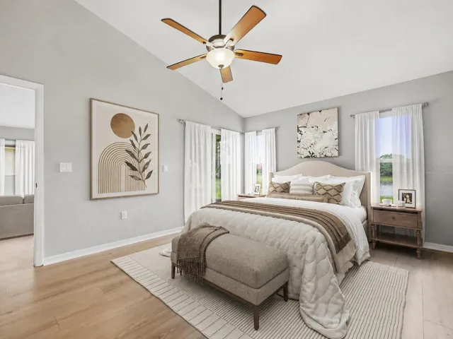 Virtually staged primary bedroom