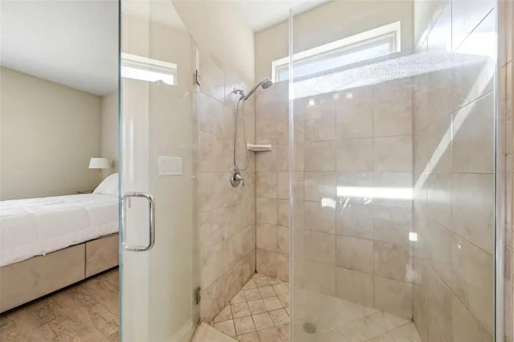 Primary bathroom has walk in shower.