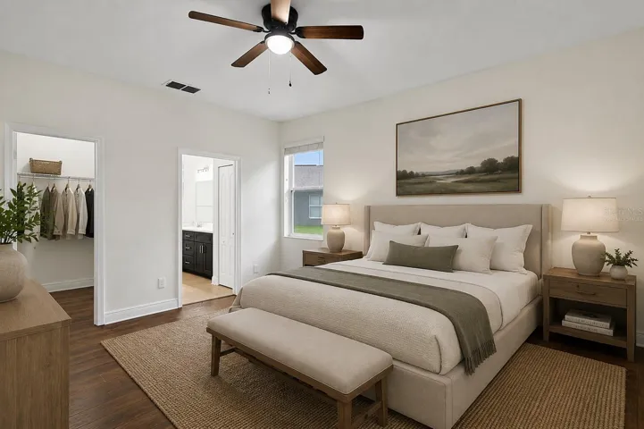 Primary bedroom, virtually staged