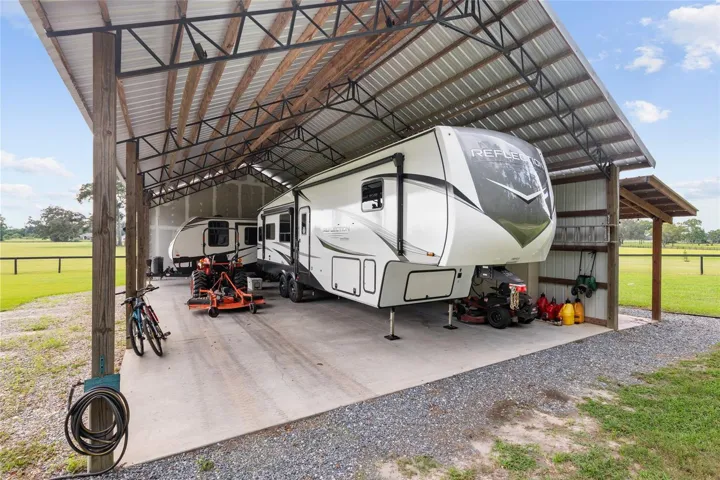 Large Equipment Bay and electrical hookup for 2 RVs.