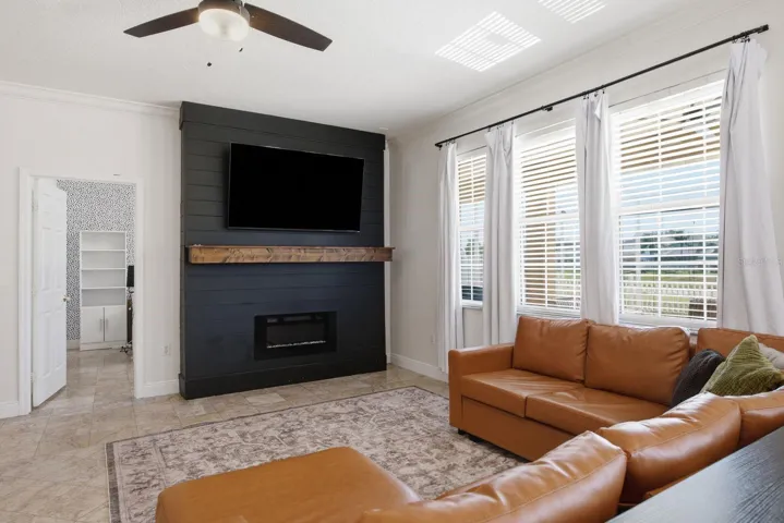 Living Room with shiplap fireplace detail